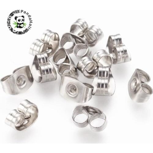 304 Stainless Steel Earnuts Earrings Backs, Size: about 4.5mm wide, 6.5mm long, 3.2mm thick, hole: 0.7mm