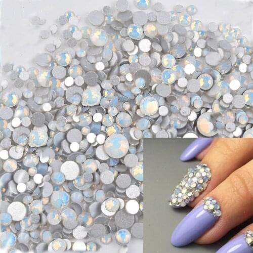 350 pcs White Opal 3D Crystal Nails Art Mixed Size Rhinestone Glitter Glass Nail Art Decorations