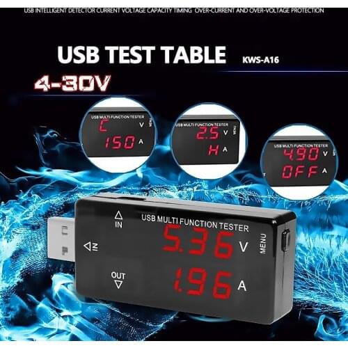 4-30V USB test table Timing protection USB current and voltage test Mobile phone charging test meter Digital voltage measuring