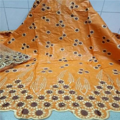 5+2 Yards Brocade Bazin Riche Fabric 2020 New African Riche Lace Fabric Nigeria orange Bazin Riche fabric for dress kc19-52
