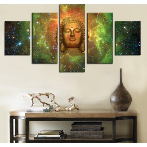 5 Panels Canvas Prints Buddha Head Portrait Buddha Canvas Wall Art Picture For Home Modern Decoration Murals Ready to Hang