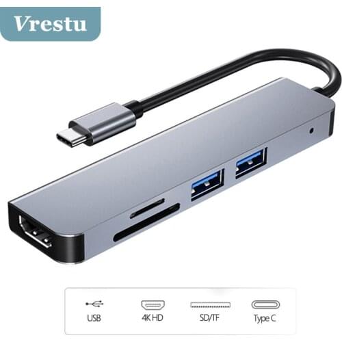 5 in 1 USB 3.0 Typec Hab Adapter Dual USB Type C Dock Station for MacBook Pro with 4K Video USBC SD TF Card Reader HUB Splitter