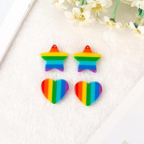 8pcs Cute FlatBack Resin Cabochons Rainbow stripes Heart and star Crafts for Jewelry DIY Decoration