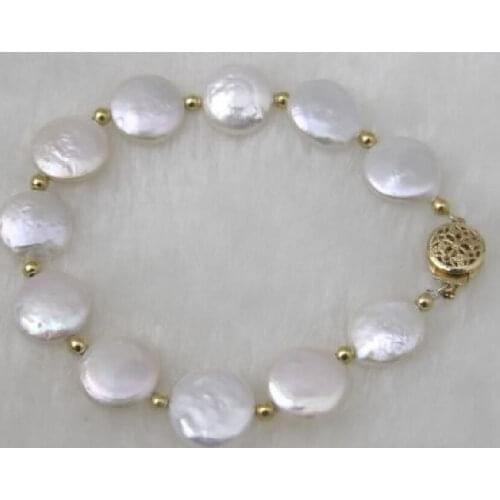 Free shipping CHARMING NATURAL 12-13MM ROUND AKOYA WHITE PEARL BRACELET CLASP
