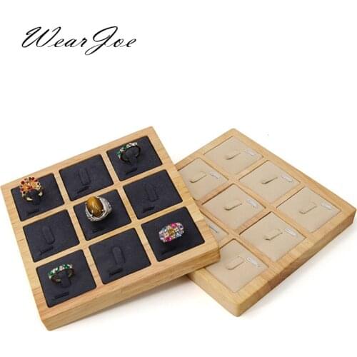 Wooden Jewelry Rings Display Stand Board 9 Clips Wedding Engagement Ring Jewellery Counter Top Storage Organizer Rack Show Case