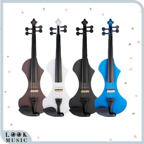 NAOMI Electric Violin Full Size 4/4 Solid Wood Mahogany Metallic Electric/Silent Violin with Carrying Case