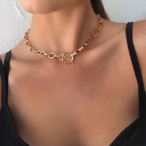 EN Box Chain Toggle Clasp Gold Necklaces Mixed Linked Circle Necklaces for Women Minimalist Choker Necklace Hot Jewelry