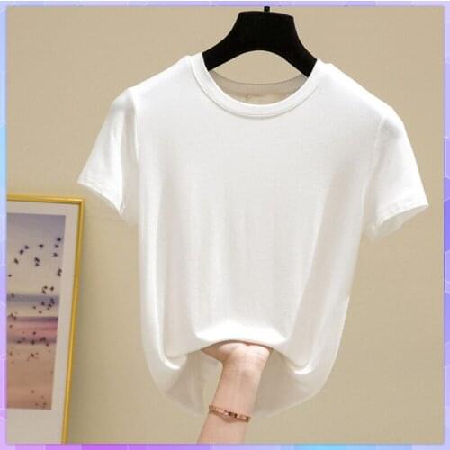 Solid Oversized T-Shirt Women Plus Size Top Moda Short Sleeve Casual Loose Tee Shirt Lady Elegant Office We Ice Silk O Neck Tops