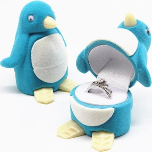 HOSENG 10Pcs Cute Penguin Blue Ocean Series Ring Earring Box Portable Women Jewelry Storage Case HS_953
