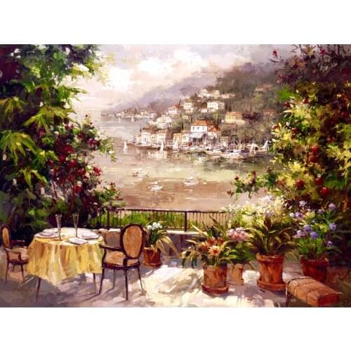 Art Gift Garden oil paintings Bien Venue hand-painted artwork italian Landscapes impressionism picture for wall decor