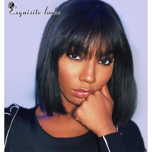 Short Bob Wig With Bangs Human Hair Wigs For Women Straight Brazilian Hair Full Machine Made Wig Daily Party Use