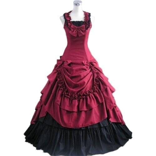 Red and Black Classic Gothic Ball Gowns/women vintage 1950s style dresses floral print party dress flocking tank sleeveless dr