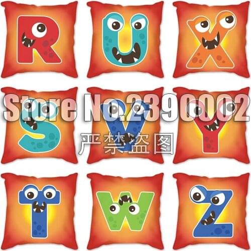 Red White English Letter Alphabet Cushion Cover Polyester Throw Pillowcase Sofa Animal Cartoons Home Decorative Pillow Covers