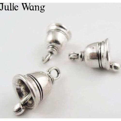 Julie Wang 25PCS Small Bell Shape Charms Antique Silver Color Alloy Pendant Jewelry Making Necklace Bracelet Findings Accessory