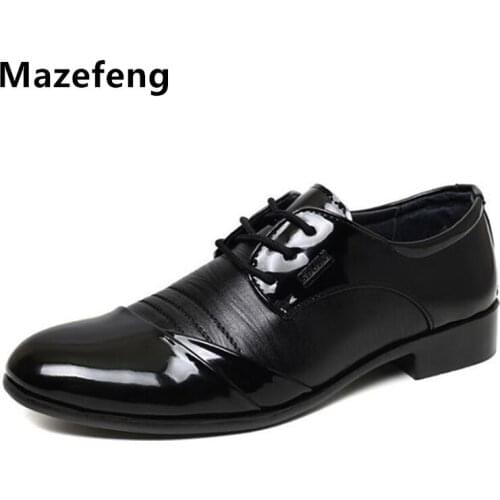 Mazefeng 2017 Spring Shoes Male Leather Shoes High quality Men Dress Shoes Solid Fashion England Style Business Shoes Flats