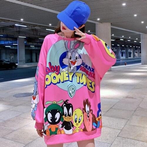 Girls Student Lovely Cartoon Printed Sweatshirts Harajuku Plus Size Loose Hoodies Women Plus Size Loose Long Style Pullovers