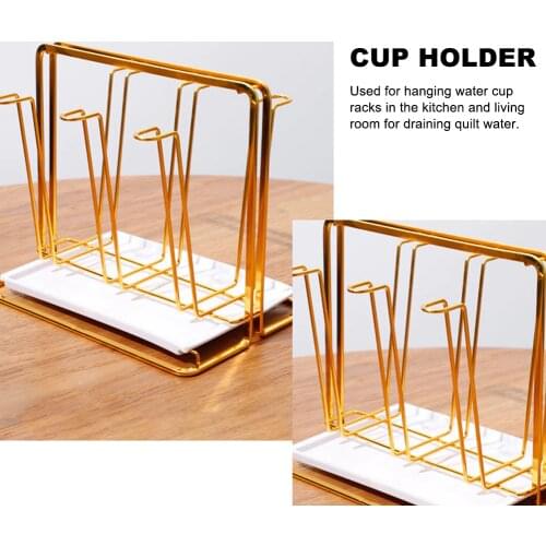 Minimalist Golden Cup Drying Rack Stand Iron 6 Cups Drainer Mug Holder Mugs Tree with Drain Tray for Living Room Kitchen