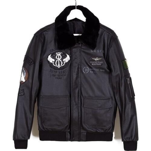 Head Layer Cowhide Jacket Mens Genuine Leather Jacket Plus Size Motorcycle Jacket Pilot Fur Collar Cowhide Coat