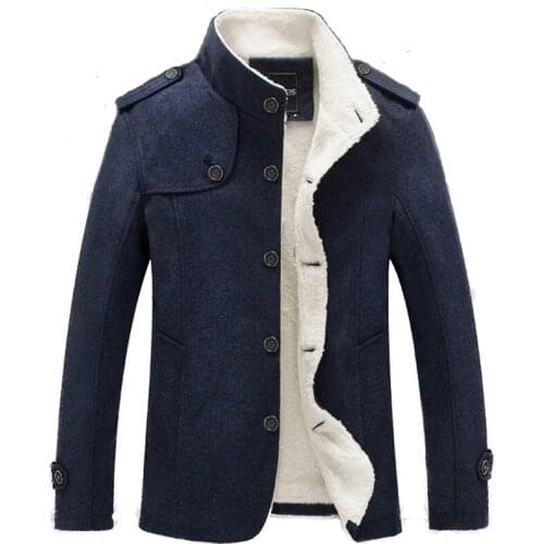 Hot Winter Men Coat Fleece Lined Thick Warm Woolen Fashion Slim Fit Autumn Overcoat Male Wool Blend Jackets Mens Brand Clothing