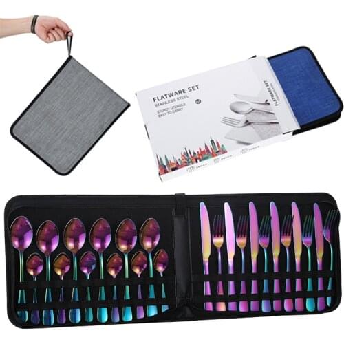 24pcs Dinnerware Set Stainless Steel Tableware Set Knife Fork Coffee Spoon Flatware Set Dishwasher Safe Cutlery Set with Bag