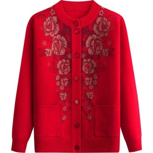 New Elderly Women Knit Sweater Coat Autumn Single-breasted grandmother Loose Cardigan Knit Sweater female Plus Size Top R194