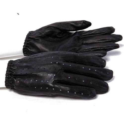 Mans Sheepskin Gloves Fashion Male Sheepskin Thin Short Gloves Mesh Holes Breathable Summer Real Leather Gloves TB133-4