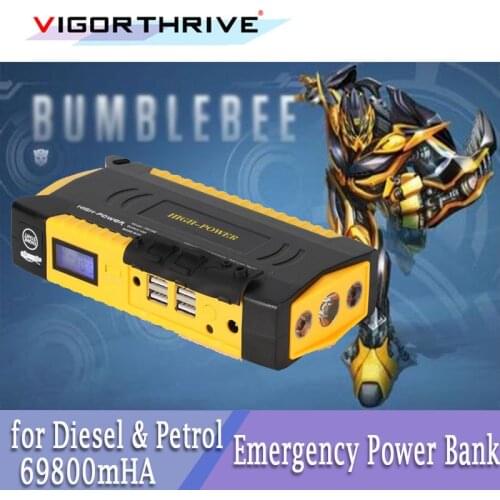 Car Jump Starter Battery Charger Power Bank Multi-Function Portable 12V Safety Hammer for Diesel Petrol Viechel 69800mAh for 3C