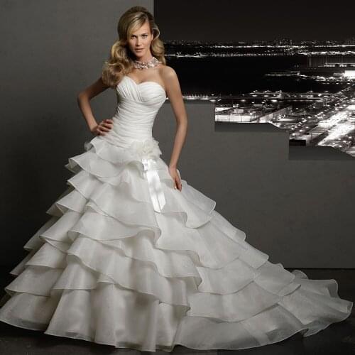 Robe De Mariee Princesse Sweetheart Neck Lace Up Tiered Skirt Pleat Flower Luxury Ball Gown Wedding Dresses Plus Size