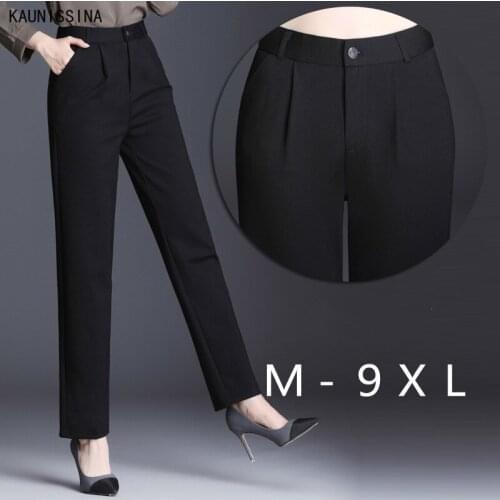 Workwear Formal Black Straight Pants High Waist Plus Size M-9XL Trousers Female Loose Full Length Office Lady Pant Women Clothes
