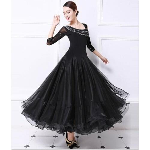 Ballroom Competition Dance Dress Women Tango Flamenco Dancing Costume High Quality Black Middle Sleeve Waltz Ballroom Dresses