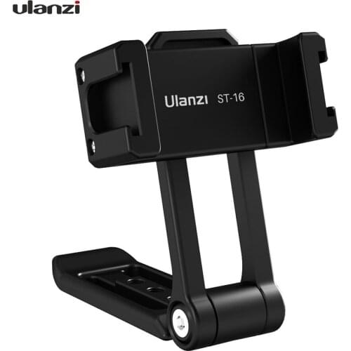 Ulanzi ST-16 Metal Handheld Phone Holder Clip Horizontal Vertical Phone Clamp with Dual Cold Shoe Mount Vlog Smartphone Bracket
