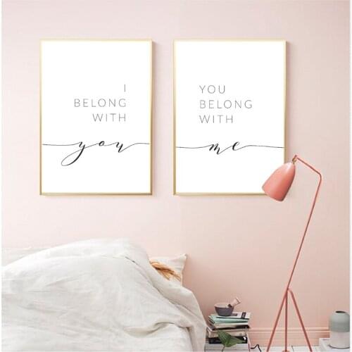 I Belong With You You Belong With Me Quotes Canvas Painting Nordic Posters And Prints Wall Art Picture For Bedroom Home Decor