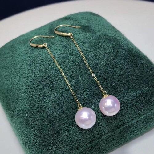 MADALENA SARARA 7-7.5mm Saltwater Pearl Women Earrings 18K Gold Simple Korean Dangle Style Natural Akoya Pearl Earrings