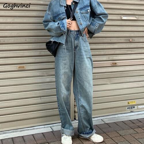 Women Mopping Jeans Loose Classic Retro All-match Simple Ulzzang Trendy Solid New-arrival High Quality Popular School Girls Chic