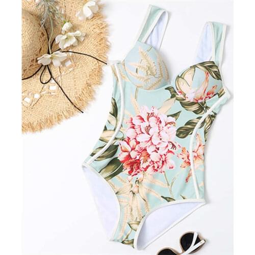 2021 New Korean Women Swimsuit V-Necktie Chest Pad Exquisite Small Fresh Flower Petal Printing Sexy Backless Hot Spring Swimwear