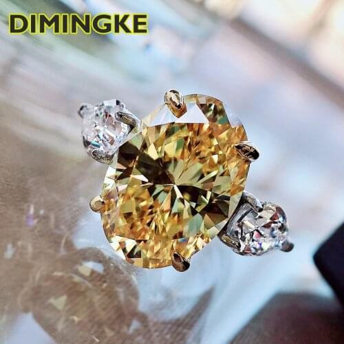 DIMINGKE 10*14 Yellow Pink White Egg-shaped High Carbon Diamond Ring Wedding Party S925 Silver Woman Jewelry