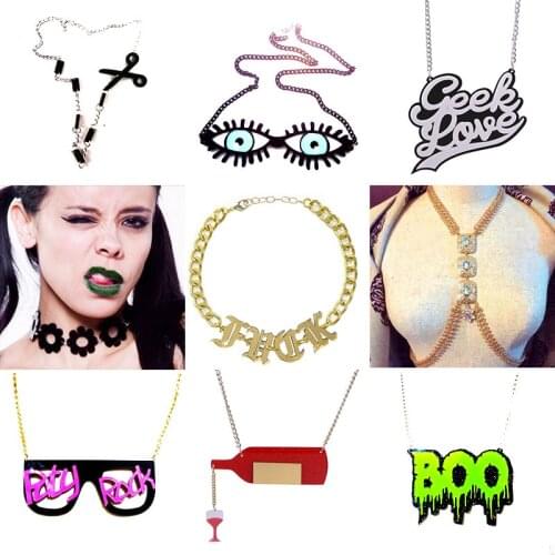 Party Style Black Letter Pendant Necklace for Women Girls Retro Wine Glass Collar Necklace Fashion Jewelry