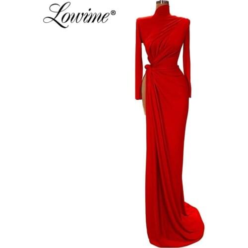 Sexy Red Long Evening Dresses 2020 Mermaid High Split Side Evening Gowns Cheap Celebrity Dresses Party Gowns Robe De Soiree