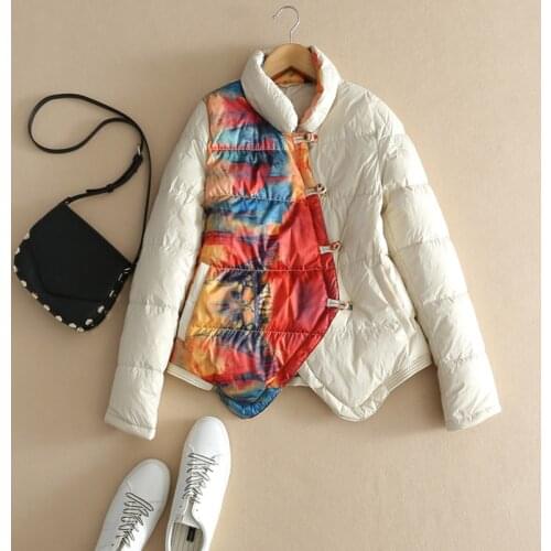 SEDUTMO Winter Vintage Duck Down Coat Women Print Casual Short Jackets Autumn Fashion Slim Ultra Light Basic Parkas ED1359