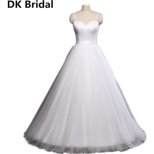 Spaghetti Straps Beach Wedding Dresses 2019 Vestido Noiva White Tulle with Sashes Zipper Boho Bridal Gown A-line Bride Dress