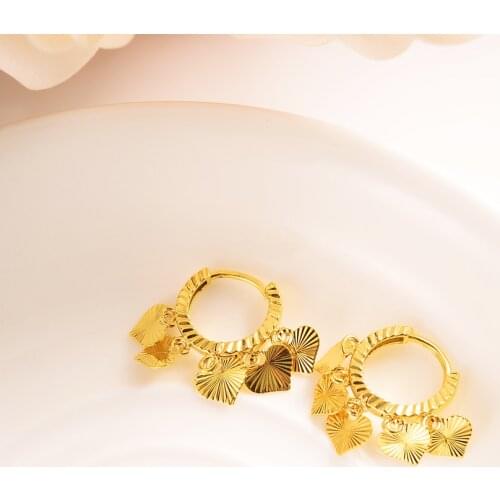 18 k fine Gold Filled 5 Heart drop Earrings Women/Girl,Love Trendy fashion Jewelry African/Arab/Middle Eastern kids children bes