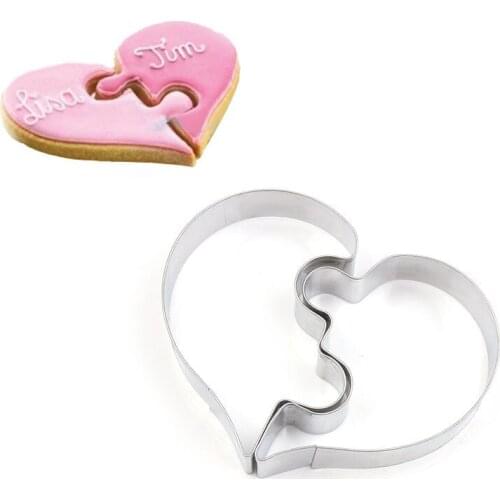 2 Pcs Heart Cookie Molds Left Right Heart Shaped Cookie Cutter Funny Love Wedding Puzzles Romantic Cookies Mold Biscuits Stamp