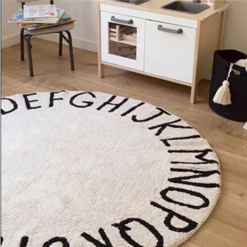 2020 Nordic Style Childrens Room Carpet Personality English Letter Round Carpet Anti Slip Decorative Mat