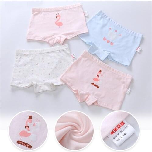 4 Pcs Pure Cotton Children Underwear Girls Panties Cute Cartoon Pink Flamingo Print Kids Briefs Child Girl Pants 3-12 Years