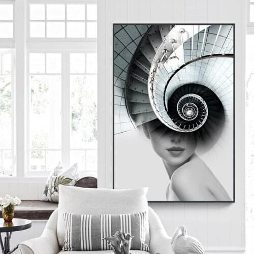 Abstract Fashion Women Stair Canvas Art Painting Posters and Prints for Living Room Aisle Murale Salon Modern Tableau Decoration