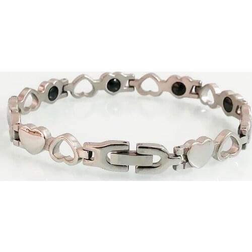 Couple Heart Shape Bracelets Health Care Germanium Magnetic Wristband for Women Femme Stainless Steel Chain Link Ladies Jewelry