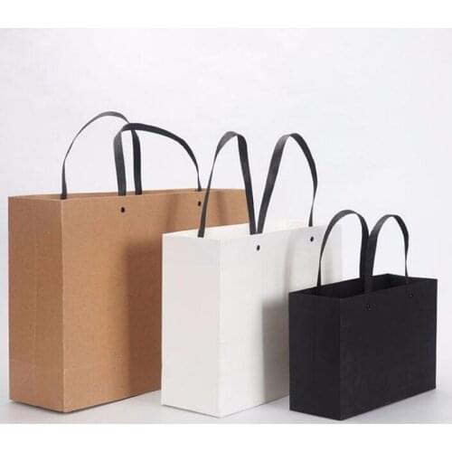 100pcs 17*25*9cm Business Gift Bag Black White Kraft Paper Bag With Handle For Clothes Shoes Shopping ZA6572