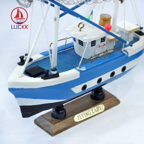 Luckk 16*5*14.5cm Wooden Sailboat America Fishing Boat Wooden Sailboat Toys Sailing Model 4 Colors Model Ship