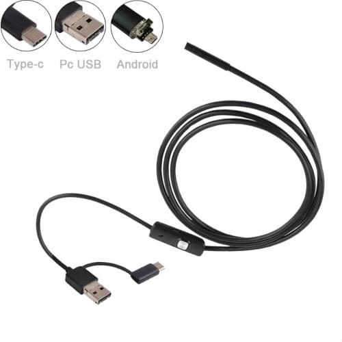 HD Endoscope Inspection Cam 5M/10M Cable 5.5mm/7mm/8mm Lens 6 LED Camera with Type-c Android PC USB for Automobile Diagnosis