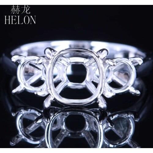 HELON round 8mm & 5mm Sterling Silver 925 Semi Mount Engagement Wedding Ring Women Fine Jewelry Prong Setting